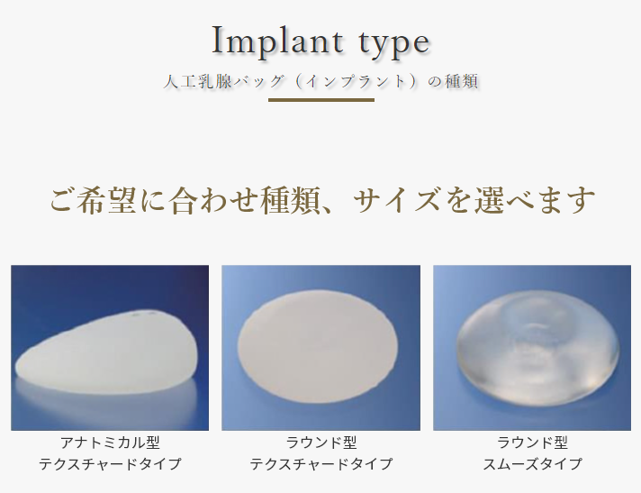 人口乳腺バッグ（インプラント）の種類